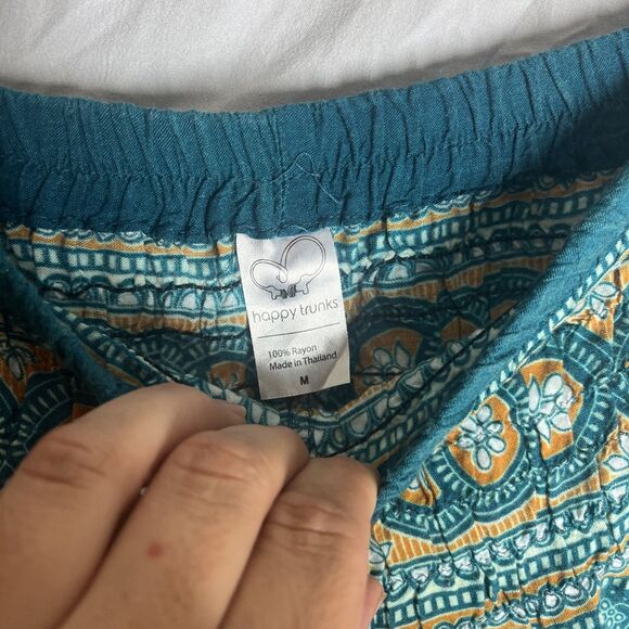 Happy Trunks Green with Paisley Design Genie/ Hippy Pants Size Medium 2 Pockets - Picture 4 of 9